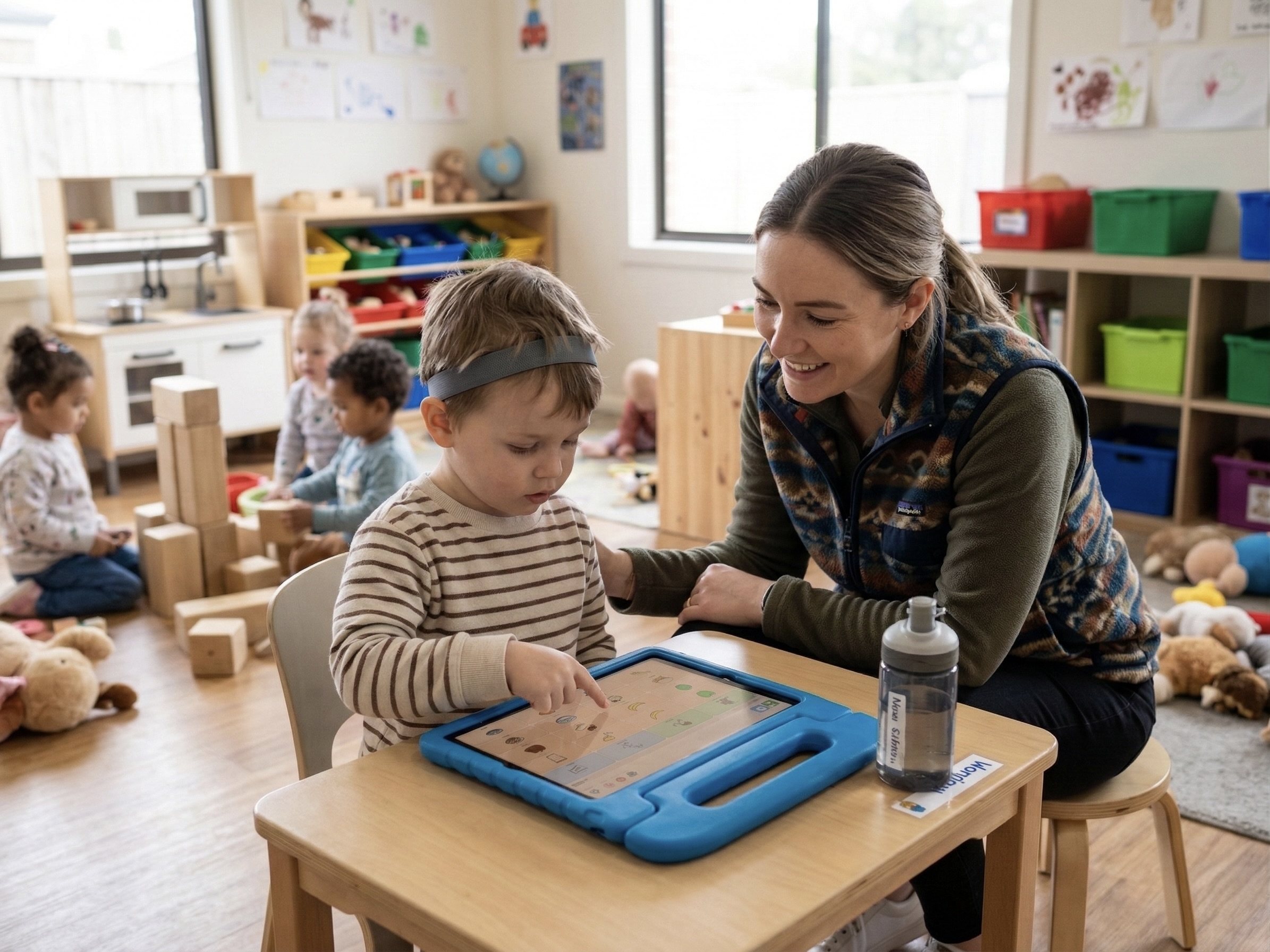 A child using an AAC app on an iPad
