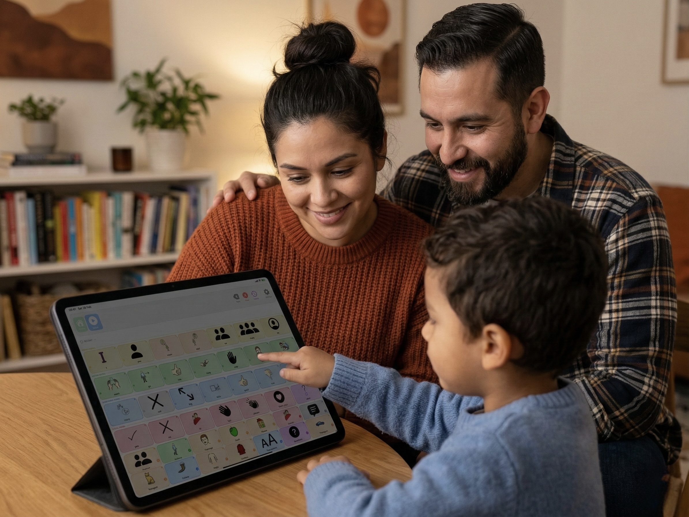 A toddler using an AAC app on an iPad