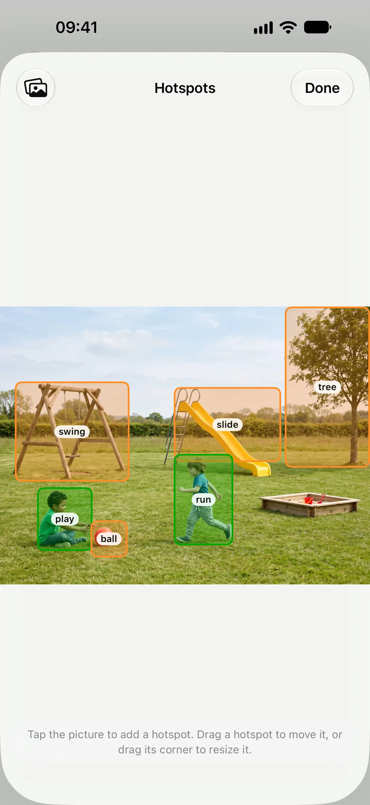 A demo scene, built without needing a photo, ready for tappable hotspots.